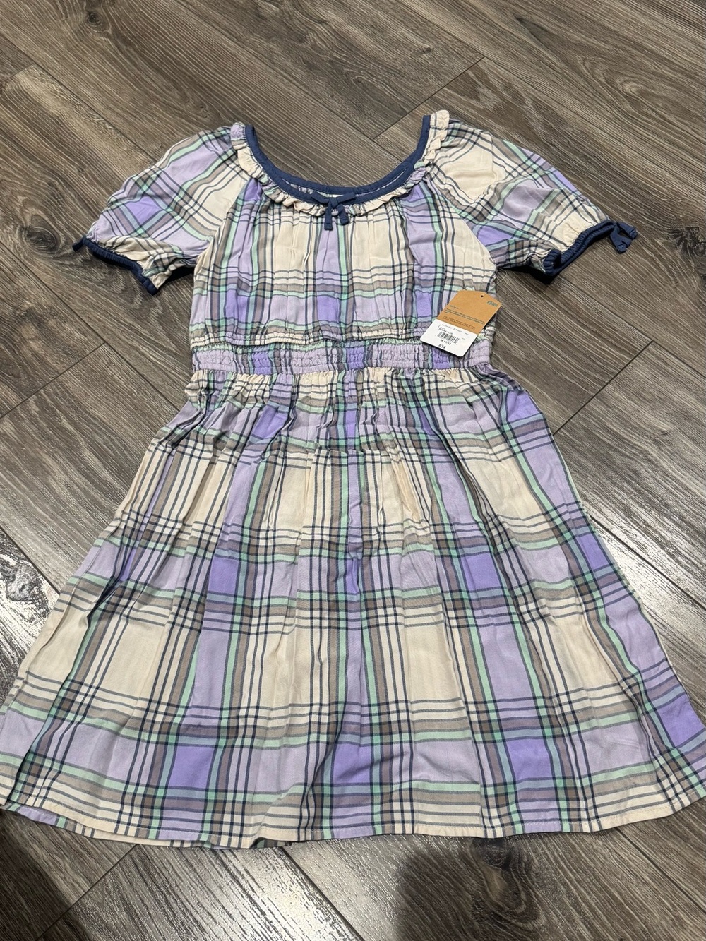 NWT Girls' Lavender Plaid Smocked Waist Casual Dress